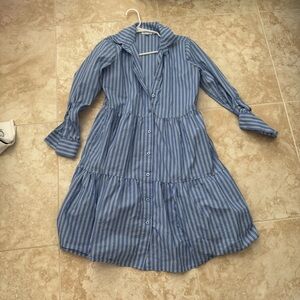Chico’s blue Striped poplin Button-Down Dress
